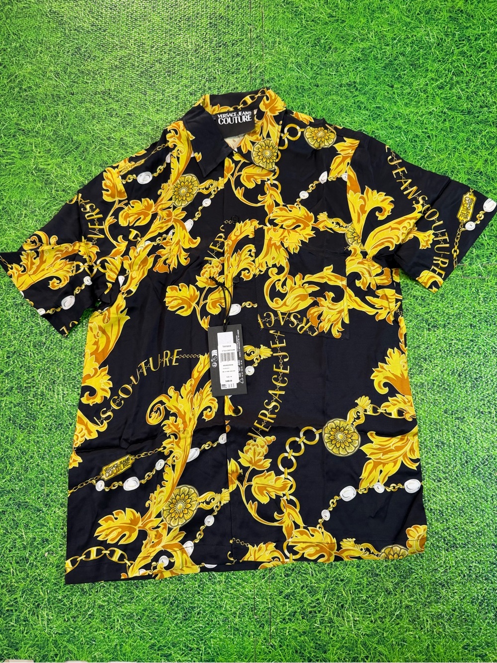 NWT Versace Mens Size IT 44 21x29 Chain-Link Camp Shirt